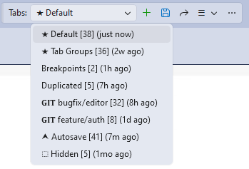 Simple Tab Saver extension toolbar and dropdown with tab layouts